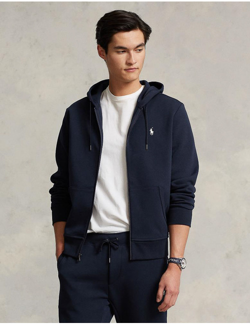 Double-knit hoodie met volledige rits  