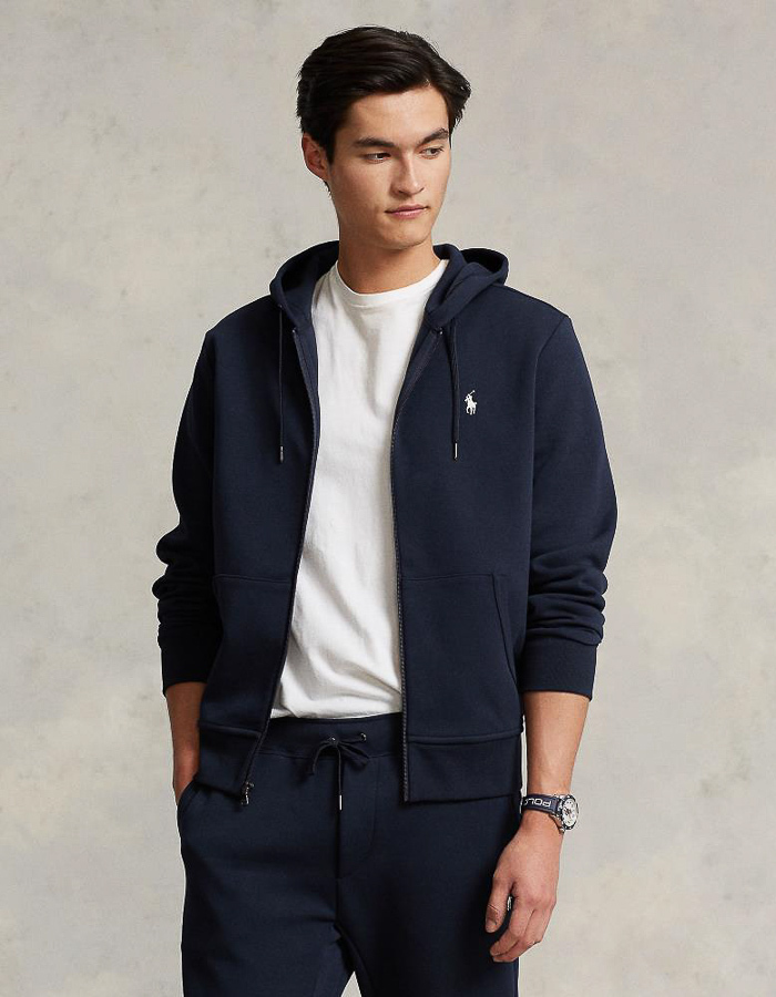 Double-knit hoodie met volledige rits  
