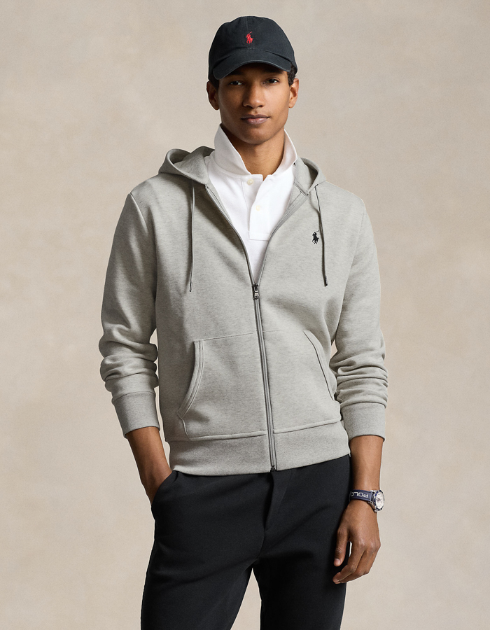 Double-knit hoodie met volledige rits  