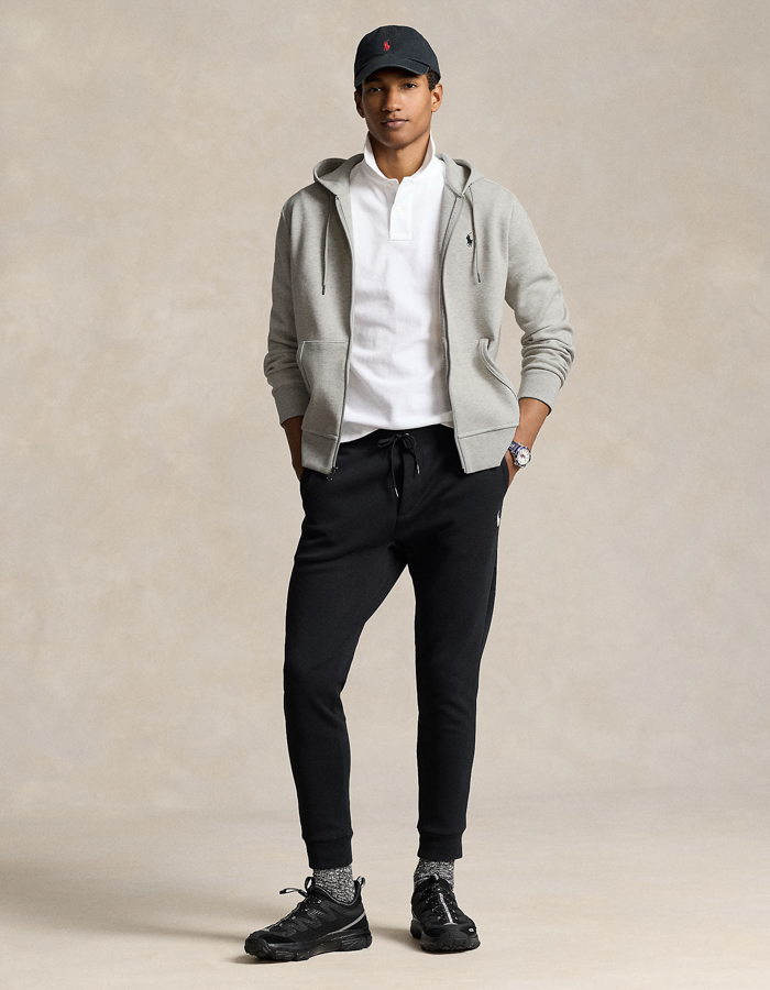 Double-knit hoodie met volledige rits  