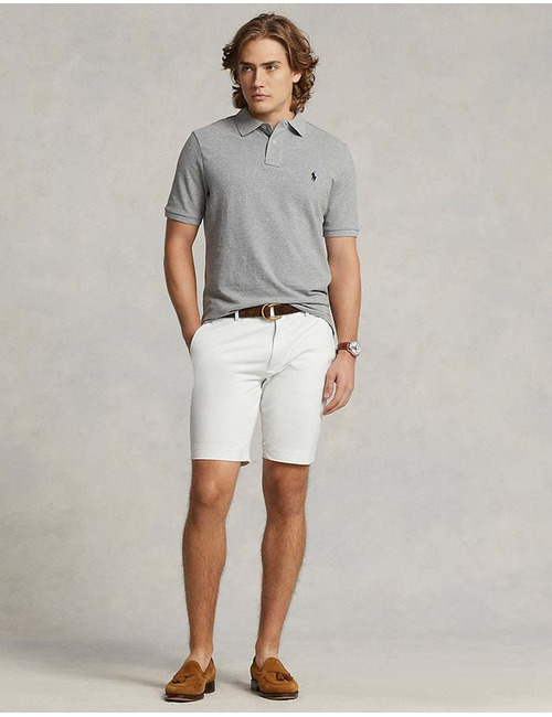 Slim Fit Mesh Polo Lichtgrijs