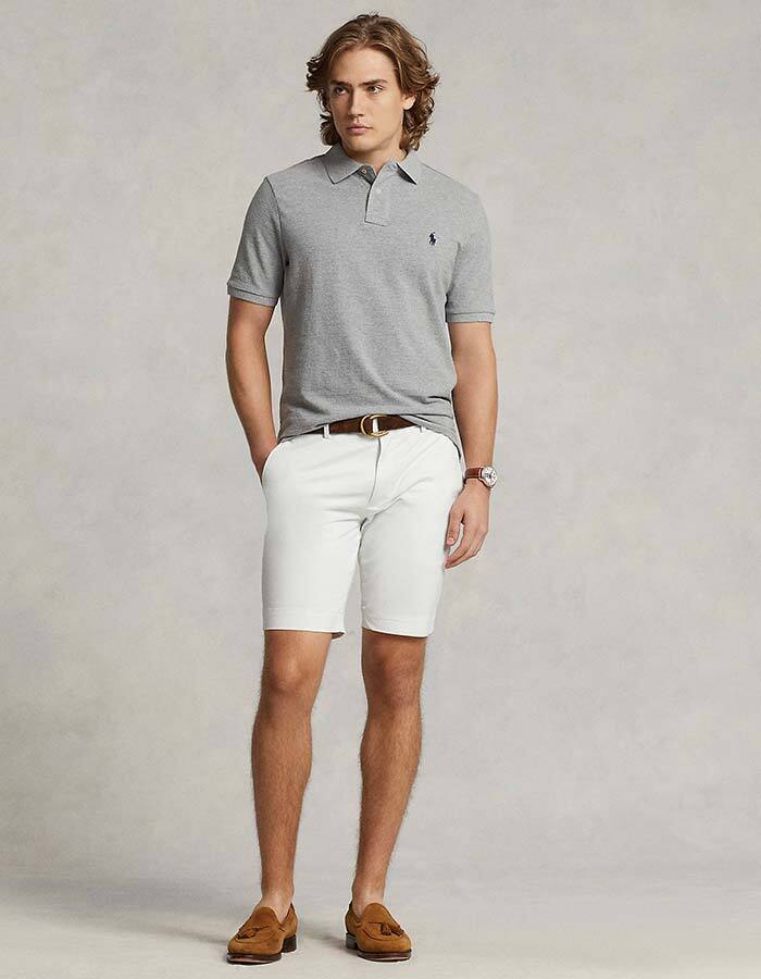 Slim Fit Mesh Polo Lichtgrijs