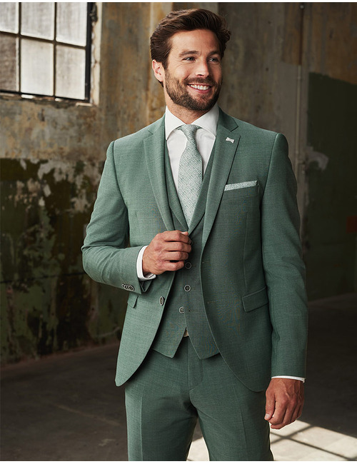 Slim fit driedelig kostuum in groene tint