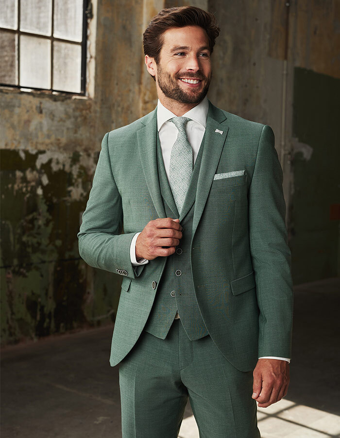 Slim fit driedelig kostuum in groene tint