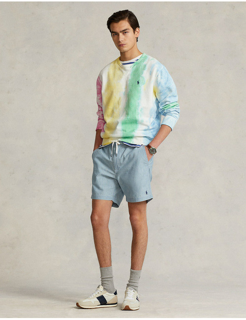 Lichtblauwe chambray short met drawstring