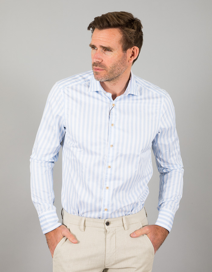 Slimline Casual Blue Striped Twill Shirt