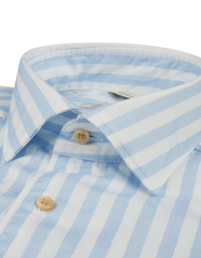 Fitted Body Casual Blue Striped Twill Shirt