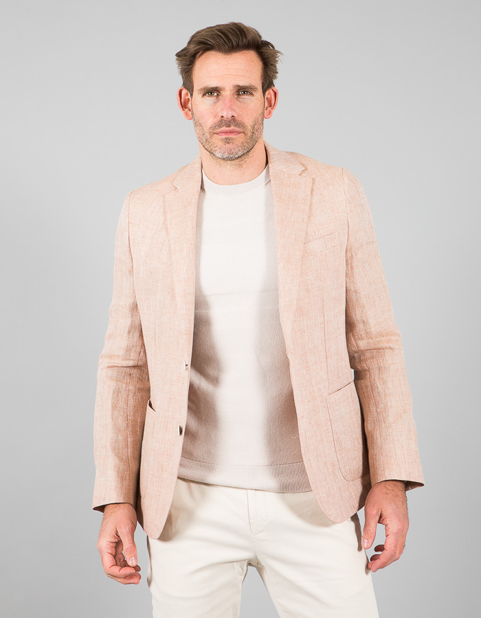 Zalmroze blazer in 100% linnen