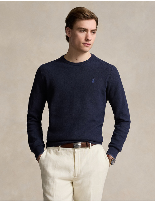 Mesh-Knit Cotton Crewneck Sweater – Lightweight & Textured  