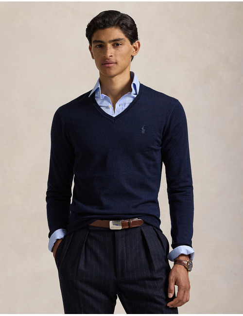 Slim fit wasbare wollen trui met V-hals