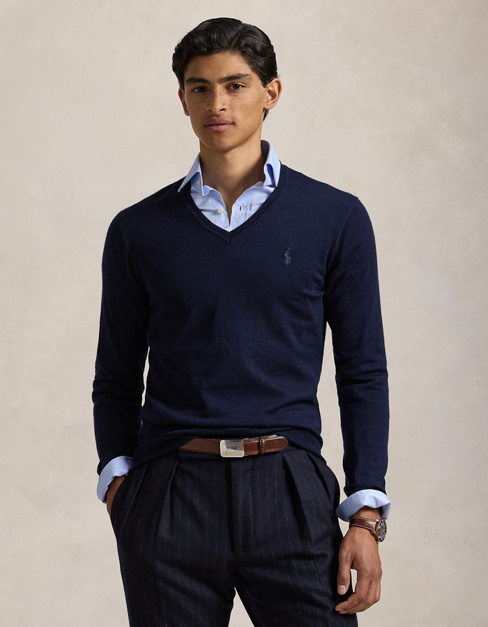 Slim fit wasbare wollen trui met V-hals
