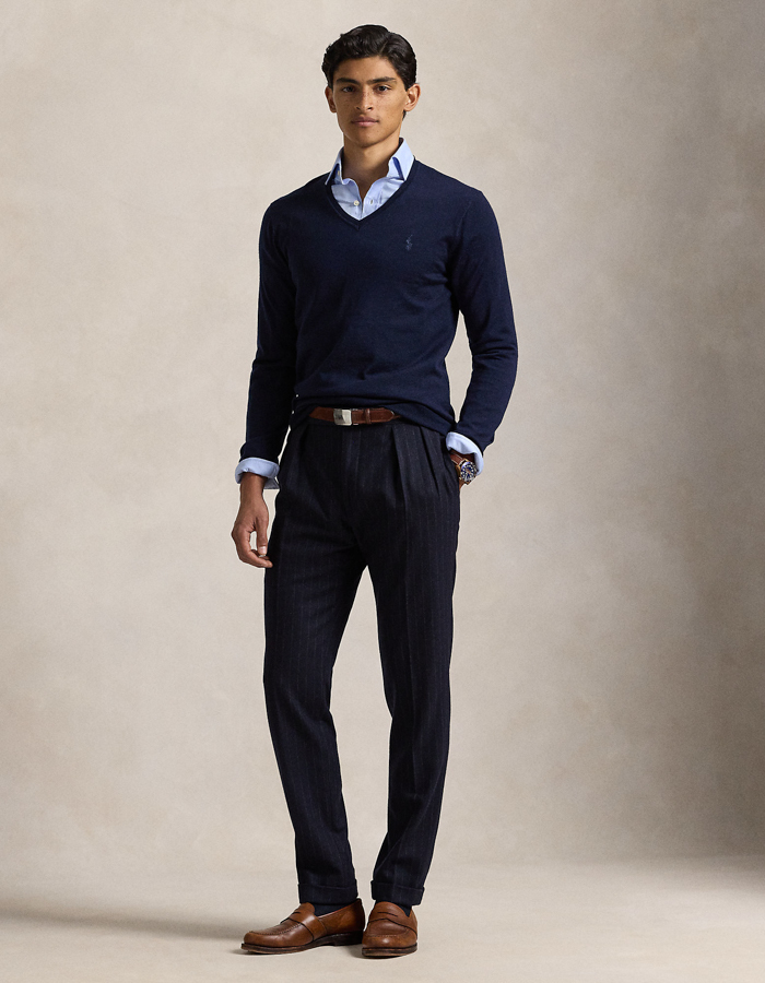 Slim fit wasbare wollen trui met V-hals