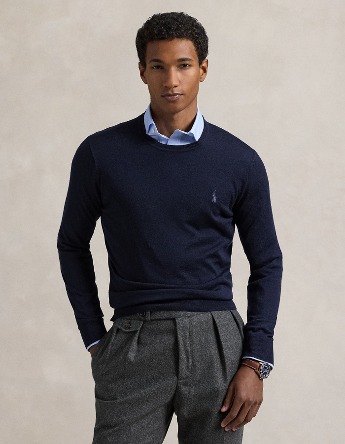 Slim fit wasbare wollen trui met ronde hals