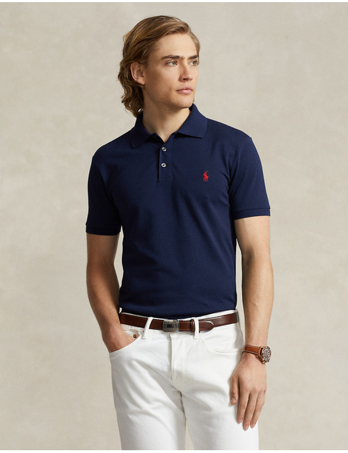 Slim Fit Stretch Mesh Polo blauw