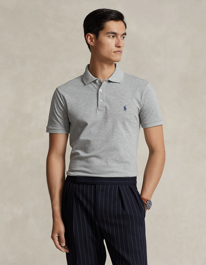 Slim fit Stretch Mesh Polo Grijs