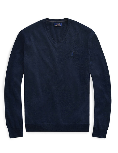 Slim Fit washable Merino Pull V-hals Donkerblauw