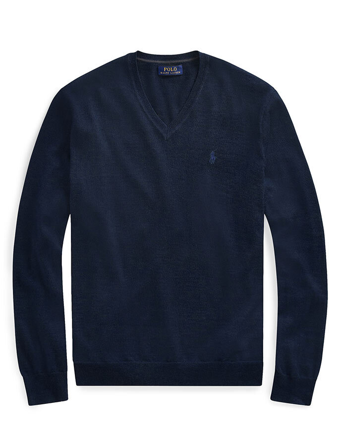 Slim Fit washable Merino Pull V-hals Donkerblauw